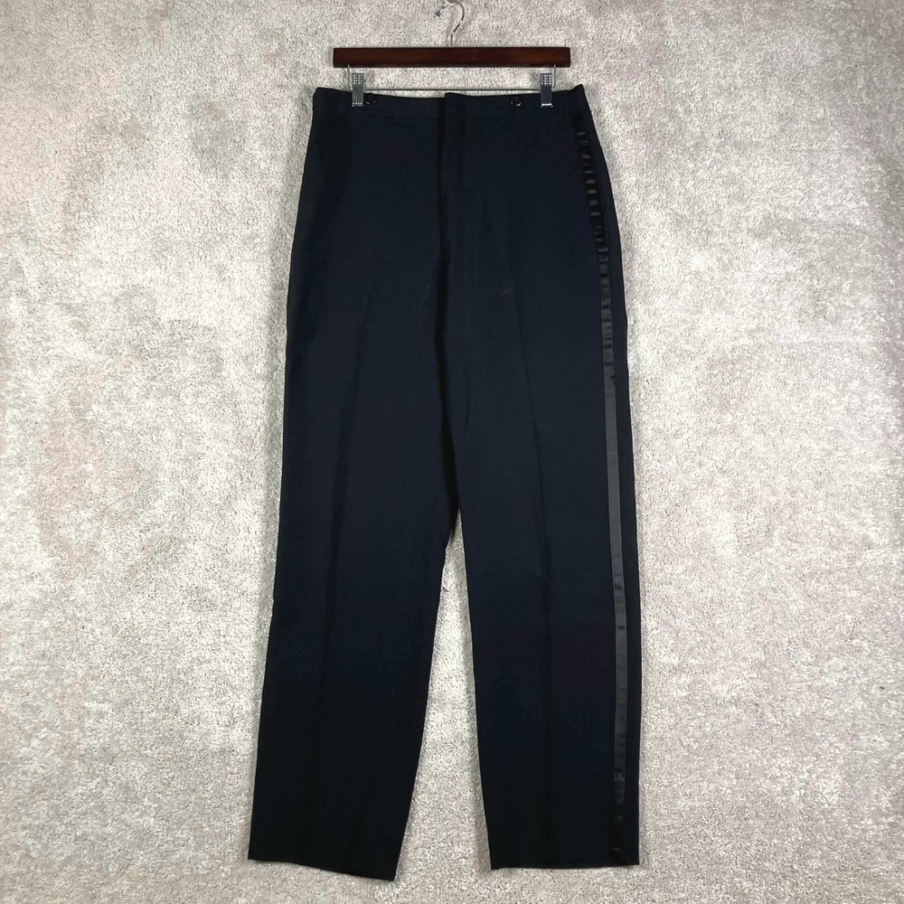 Vintage 50s Mens 32x30 Long Black Tuxedo Pants Satin Side Stripe Made in USA